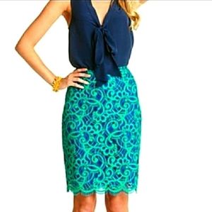 Navy & Teal Lace Pencil Skirt - Elegant Women's Skirt